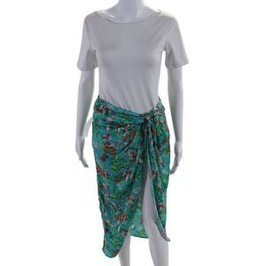 Interstyle Womens Teal Floral Print Drape Detail Front Slit Midi Skirt Size M